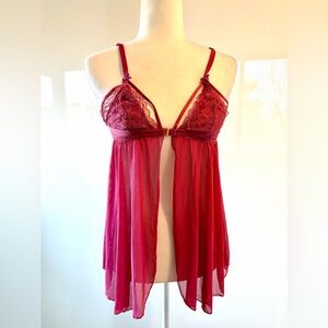 Adore Me , Raspberry Lace Chemise Babydoll with matching Thong